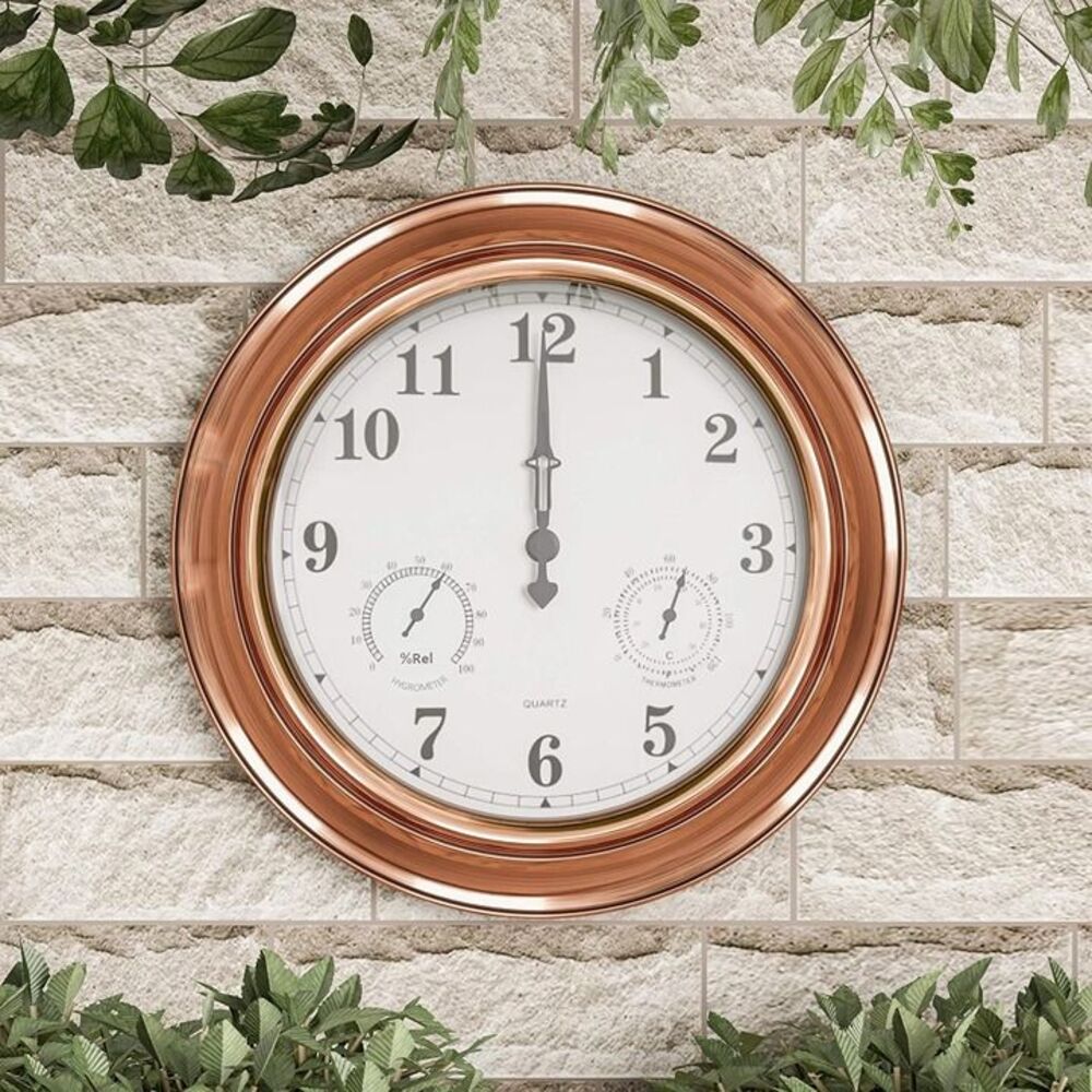 Pure Garden 18-Inch Copper Wall Clock Thermometer, Brown